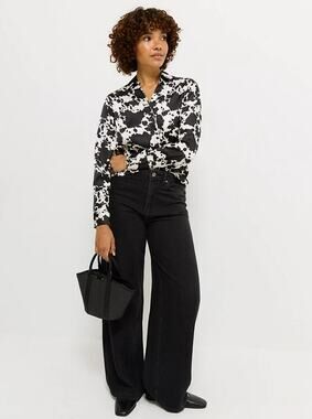 Ariat Real Cow Print Western Button Shirt Long Sleeve Black White Women Large